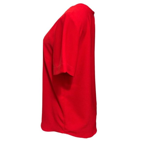 Medium Ann Taylor Short Sleeve Round Neck Blouse Red Pullover - Picture 6 of 10